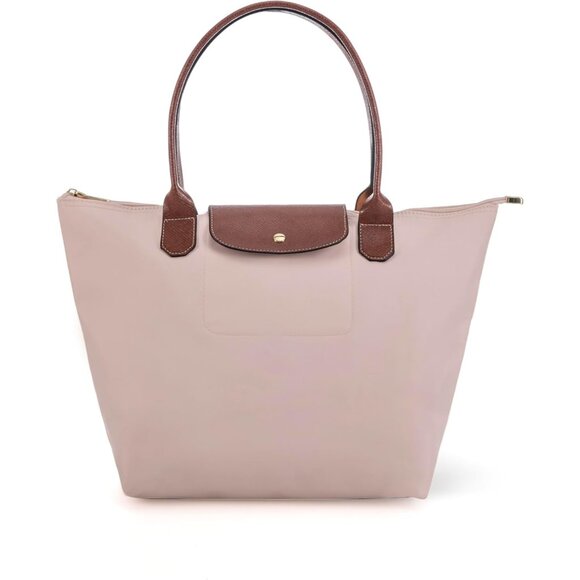 Women's Dusty Pink Tote Bag Fold able Shoulder Bag Nylon Weekend Hobo Handbag